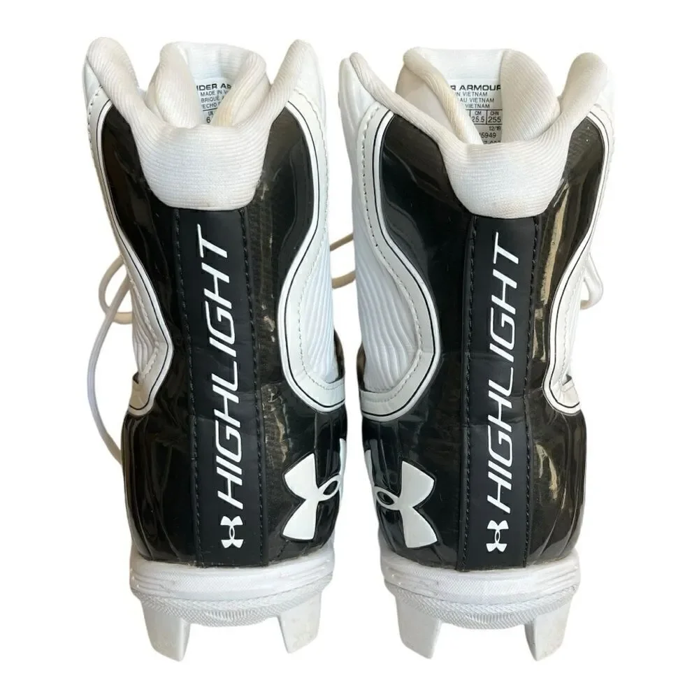 Under Amour Highlight Football Cleats. White/Black. Size: 7.5 Mens